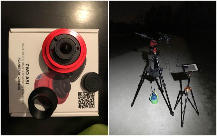 Cámara planetaria ASI ZWO 120MC y configuración de campo para astrofotografía con una tableta de Windows