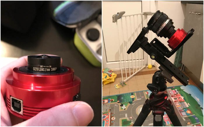 Montura Olympus Zuiko OM 50 f/1.4 en la astrocámara con adaptador C