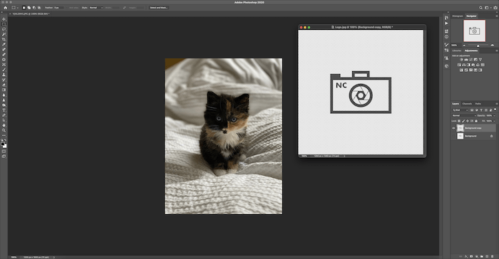Apertura de foto y logotipo en Photoshop para agregar una marca de agua