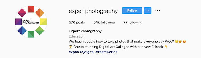 Biografía de instagram de ExpertPhotography