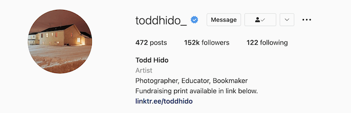 Biografía de Instagram del fotógrafo Todd Hido