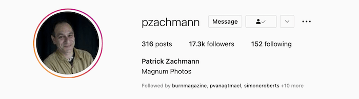 Biografía de Instagram del fotógrafo Patrik Zachmann