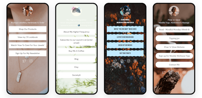 Plantillas de aplicaciones Linktree en Instagram