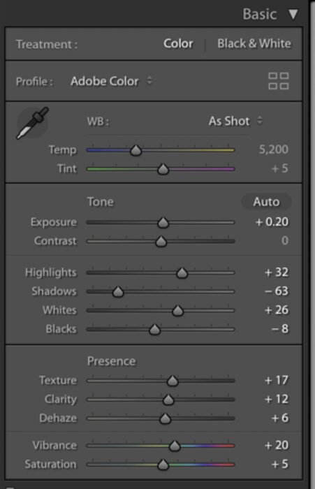 Ajustes de color de Lightroom
