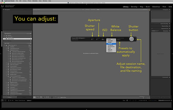 Captura de pantalla ilustrativa de la configuración que se puede ajustar de forma remota en Lightroom