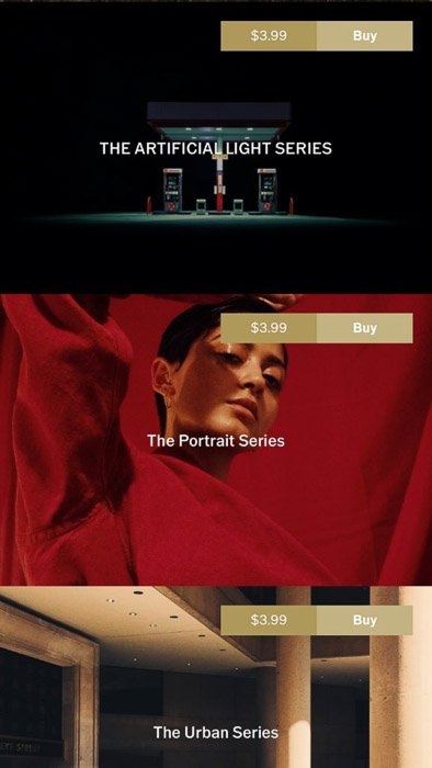 Una captura de pantalla de la aplicación de filtros VSCO