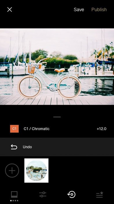 Una captura de pantalla de la aplicación de filtros VSCO