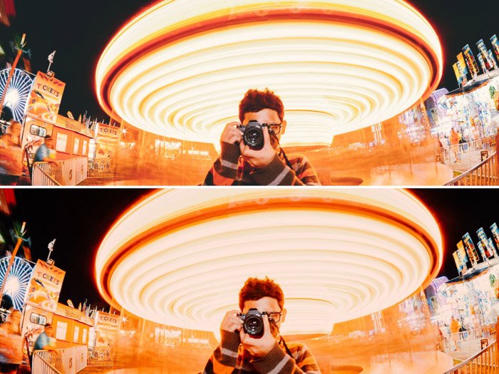 Una captura de pantalla del uso de dos filtros VSCO diferentes