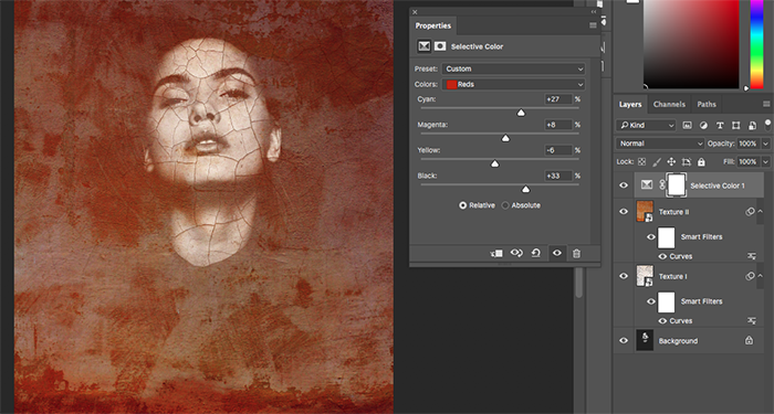 Una captura de pantalla que muestra cómo crear retratos abstractos en Photoshop: herramienta de opacidad