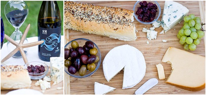 Díptico de fotografía comercial aérea de varios productos alimenticios en una mesa de madera
