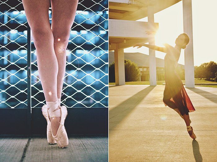 Un díptico de fotografía de danza de una bailarina de ballet.