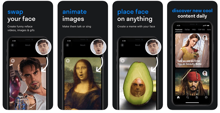 Captura de pantalla de la aplicación de cambio de cara Reface