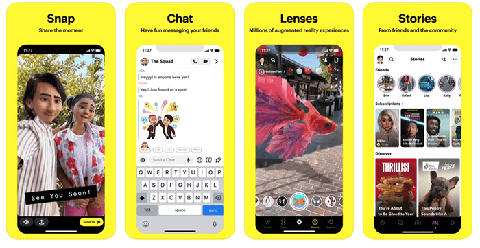 Capturas de pantalla de Snapchat con su opción de aplicación de intercambio de rostros