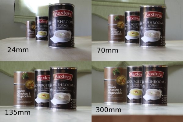 Usar latas de sopa para mostrar las diferentes perspectivas de una escena usando diferentes distancias focales: fotografía de retrato