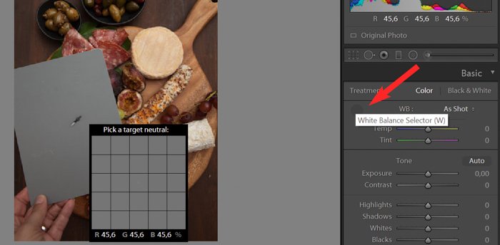 Una captura de pantalla de la edición de fotos de alimentos en Lightroom