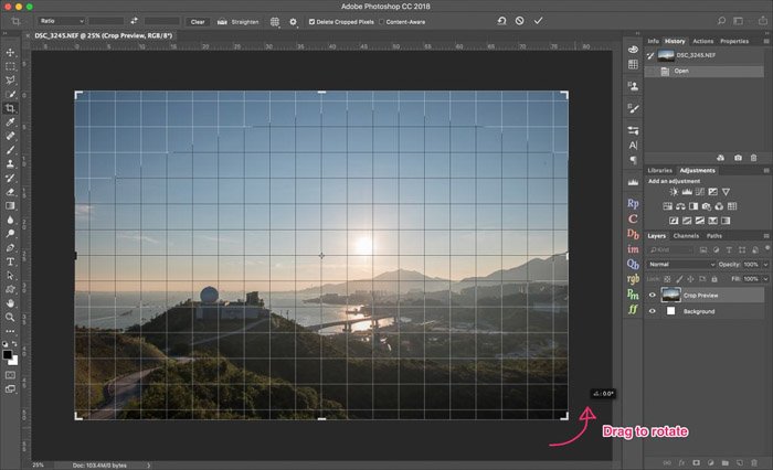 Una captura de pantalla de cómo recortar una fotografía en Lightroom