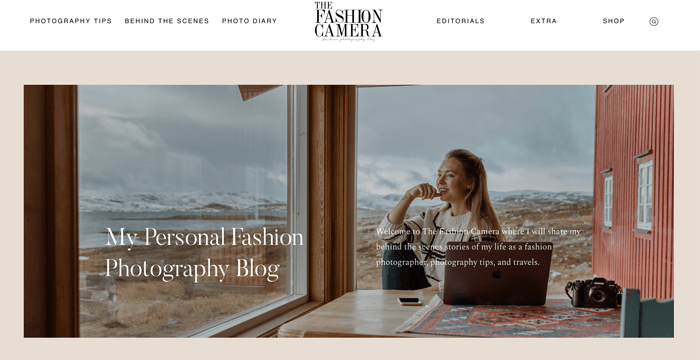 Captura de pantalla de la página de inicio del blog de fotografía The Fashion Camera