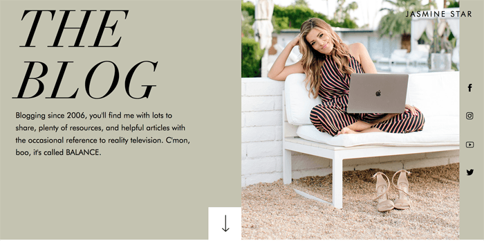 Captura de pantalla de la página de inicio del blog de Jasmine Star
