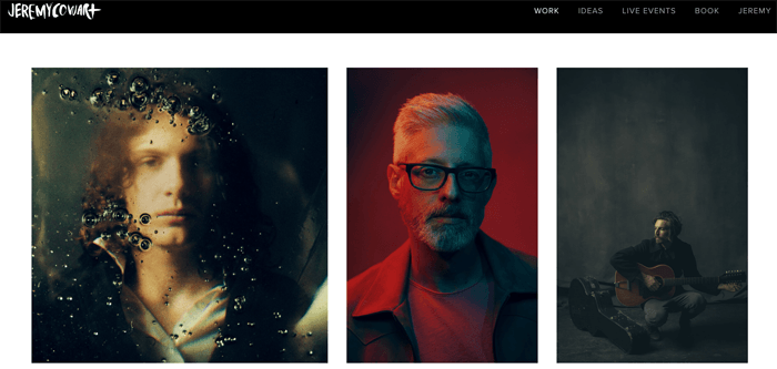 Captura de pantalla de la página de inicio del blog de Jeremy Cowart