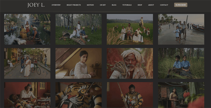 Captura de pantalla de la página de inicio del blog de fotografía de Joey L
