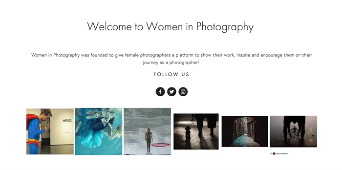Captura de pantalla de la página de inicio del blog Mujeres en la fotografía