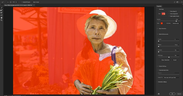 Captura de pantalla de la eliminación del fondo en Photoshop