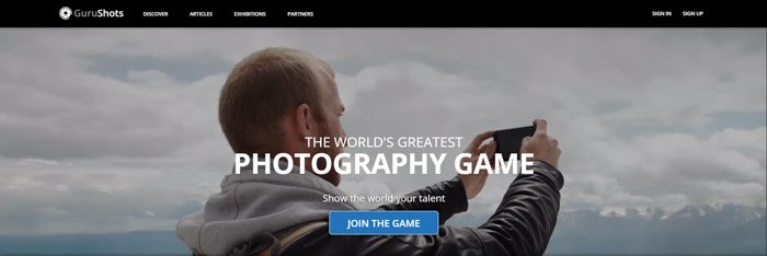 Una captura de pantalla de la página de inicio de Gurushots para vender imágenes en línea