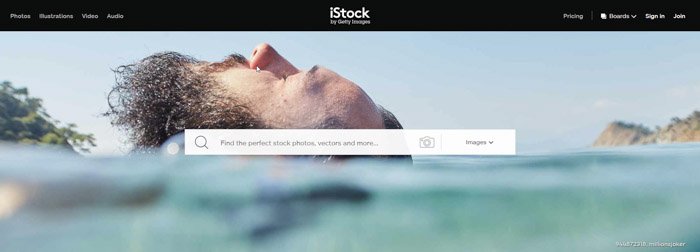 Captura de pantalla del sitio web de la página de inicio de istock photo para vender fotos de archivo en línea