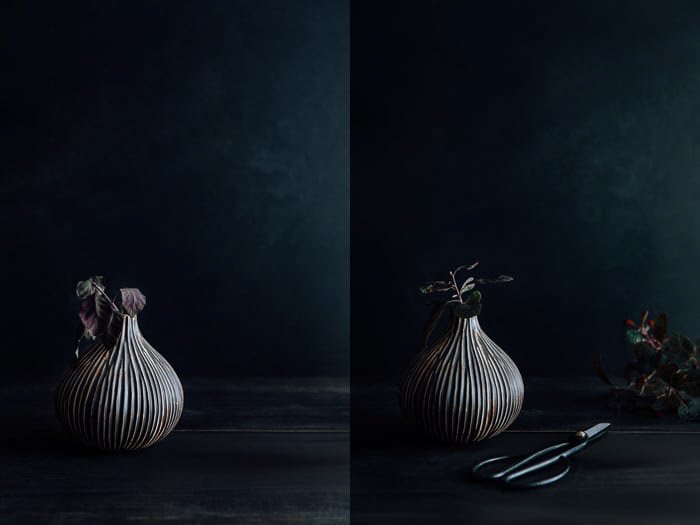 Un díptico de fotografía gastronómica oscuro y melancólico