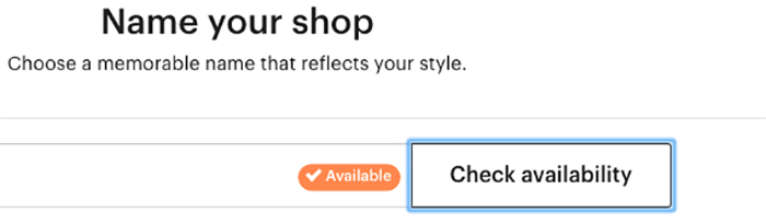 Una captura de pantalla de cómo nombrar tu tienda para vender fotos en etsy
