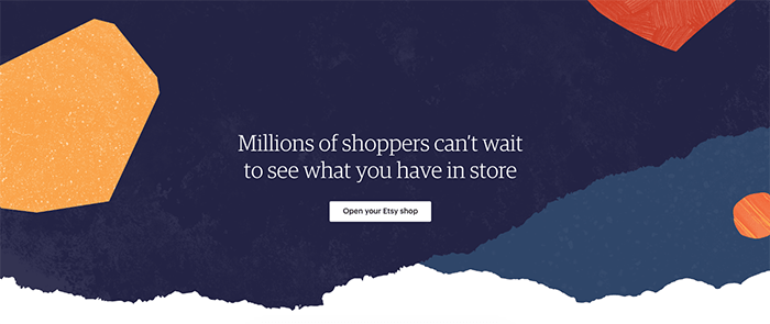 Una captura de pantalla de la página de inicio del sitio web de Etsy