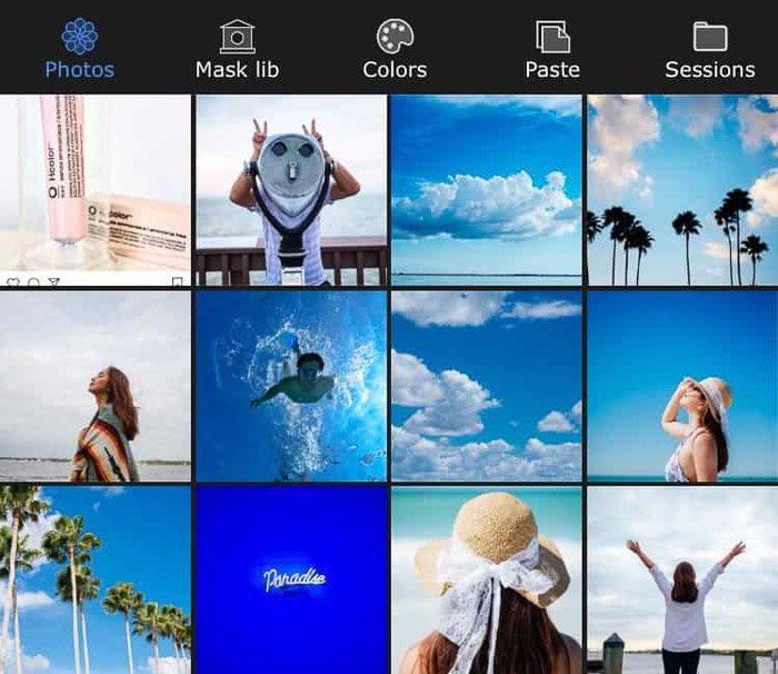 Captura de pantalla de cómo elegir fotos para trabajar con la aplicación Superimpose