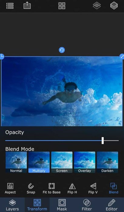 Captura de pantalla de cómo mezclar imágenes en la aplicación de superposición