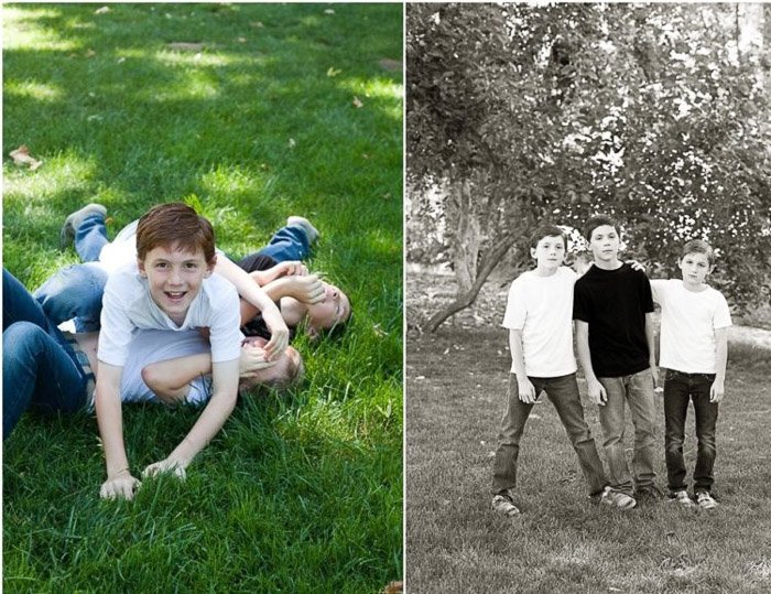 retrato díptico de niños jugando demostrando buenas maneras de fotografiar a niños rebeldes