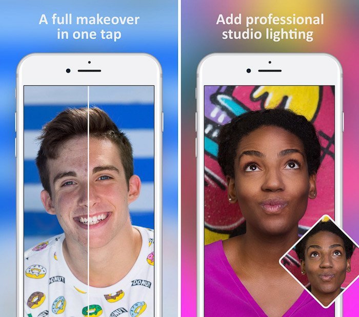 Imágenes de face tune 2 en pantallas de teléfonos como ejemplo de las mejores aplicaciones de retoque fotográfico