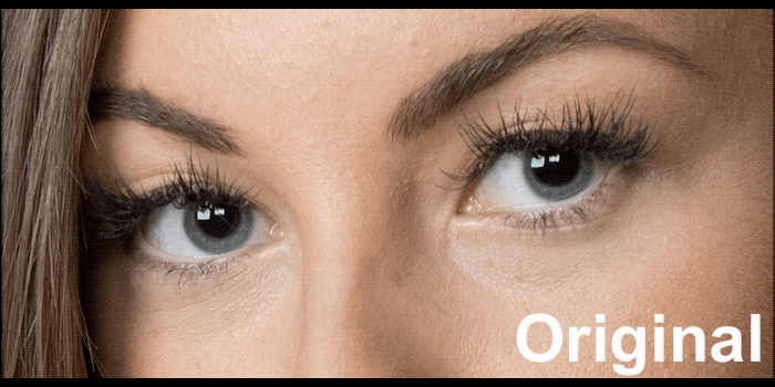 Gif animado que muestra los efectos del control deslizante de control de texturas de Lightroom en un retrato de cerca de una modelo femenina