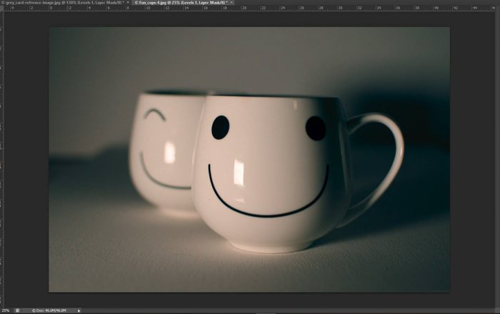 Una captura de pantalla que muestra cómo hacer la corrección de color en Photoshop con una tarjeta gris: imagen resultante