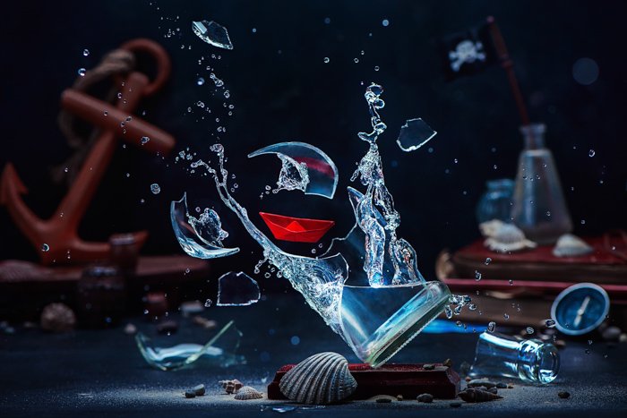 Una foto creativa de cristal que explota