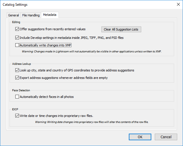 Lightroom escribe automáticamente los cambios en XMP