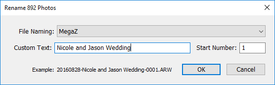 Cambio de nombre de lote de Lightroom