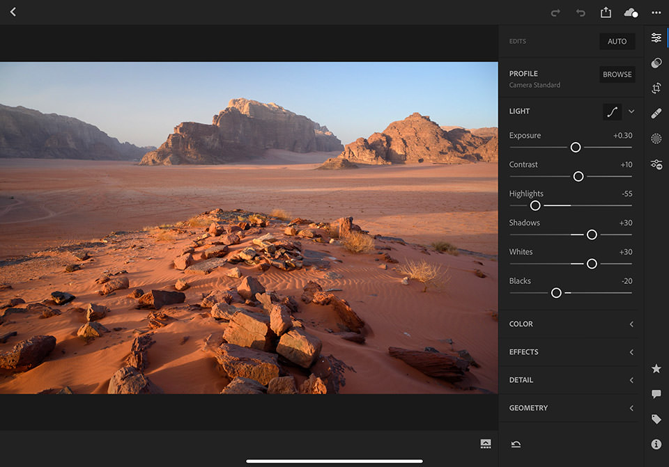 Lightroom CC en iPad Pro Edición de imágenes