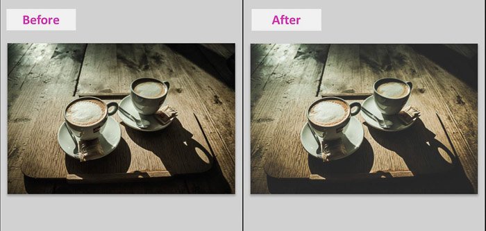 Una captura de pantalla de Lightroom que muestra cómo hacer que los negros sean mate para dar a las imágenes un aspecto descolorido: antes y después del resultado