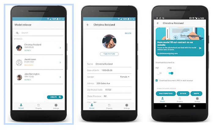 Una captura de pantalla de la interfaz Model Release Pro: las mejores aplicaciones de lanzamiento de modelos