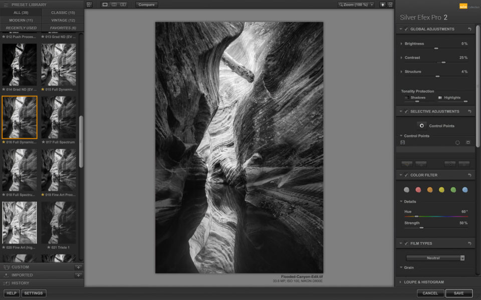 Captura de pantalla de Nik Silver Efex
