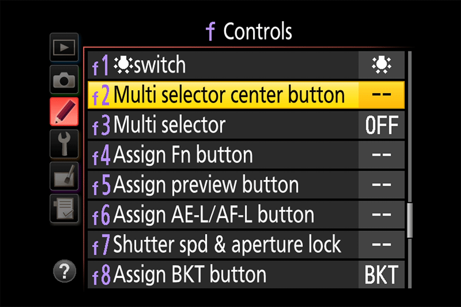 Controles de menú de Nikon Selector múltiple