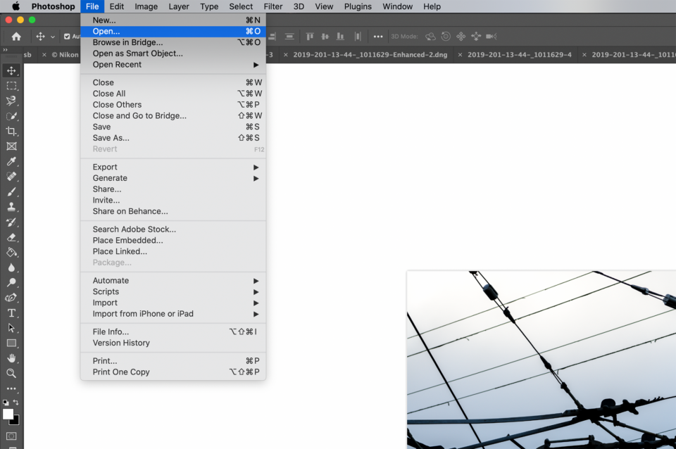 Abrir una nueva imagen en Photoshop y Camera Raw