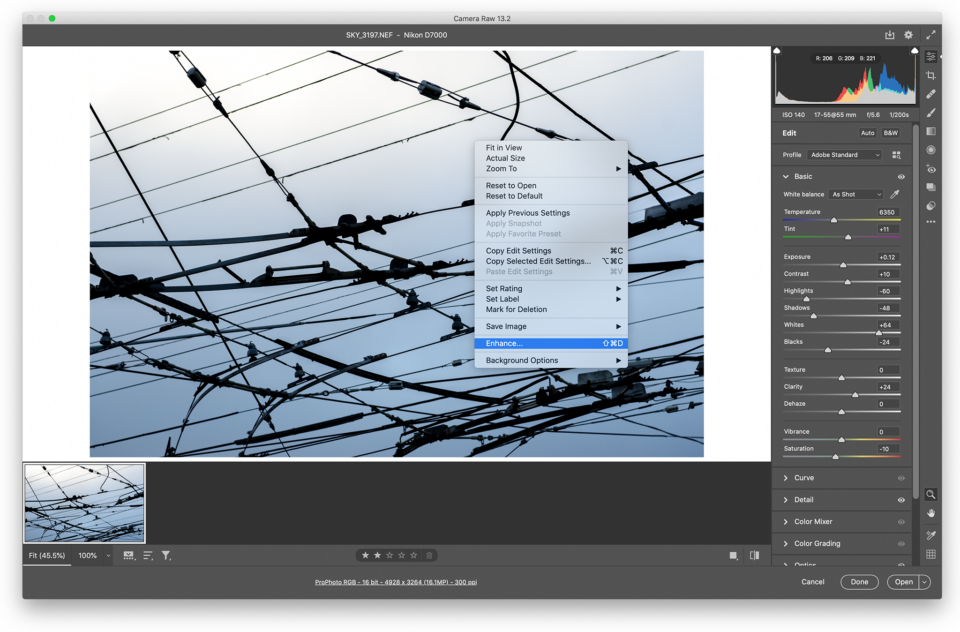 Mejora con clic derecho en Adobe Camera Raw
