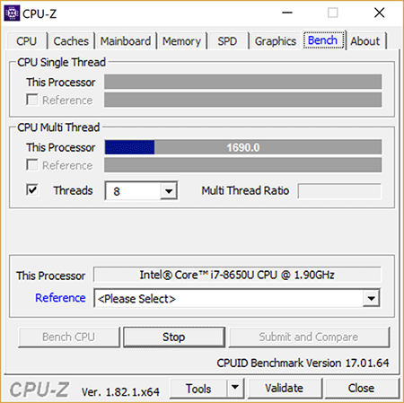 Surface Book 2 CPU-Z Multi-Thread Load CPU Speed Drop
