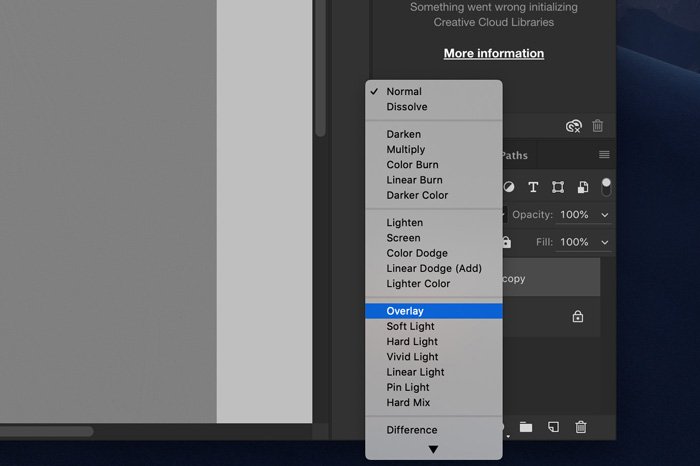 Una captura de pantalla que muestra cómo usar el filtro de paso alto en Photoshop: configure el modo de fusión