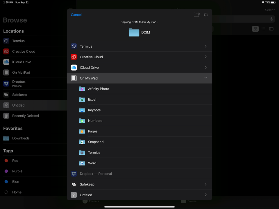 Copia de la aplicación de archivos iPadOS